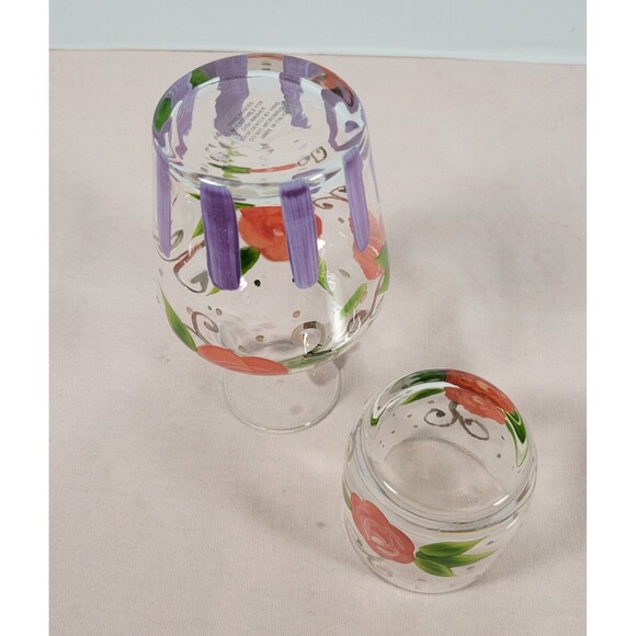Carafe & Tumbler Glass Nite Night Bedside Table Set Hand Painted Roses - Picture 3 of 7
